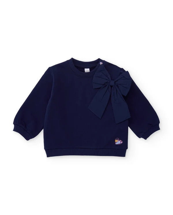 Completo da bambina in felpa con felpa con fiocco e leggings stampati tuc tuc