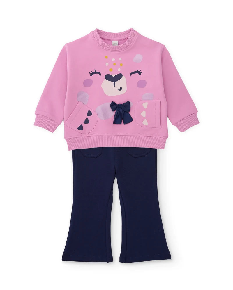Completo da bambina in felpa con felpa dal design divertente e pantaloni coordinati tuc tuc