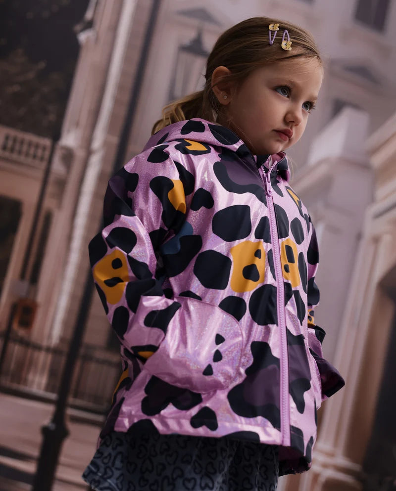 Impermeabile da bambina con stampa animalier e cappuccio tuc tuc