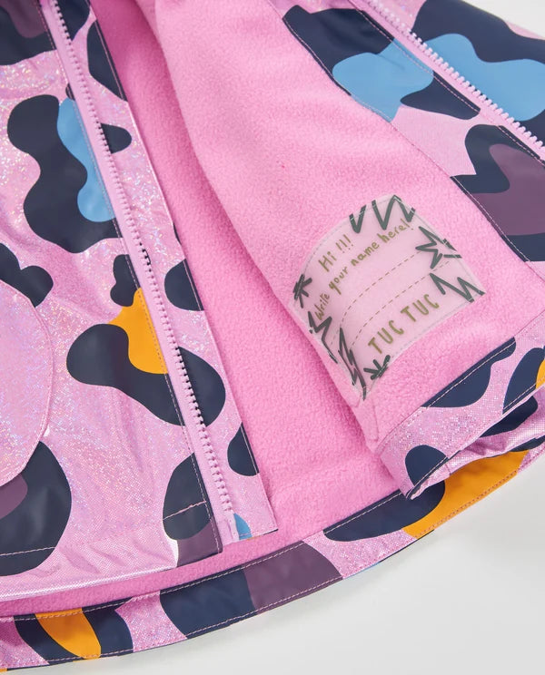 Impermeabile da bambina con stampa animalier e cappuccio tuc tuc