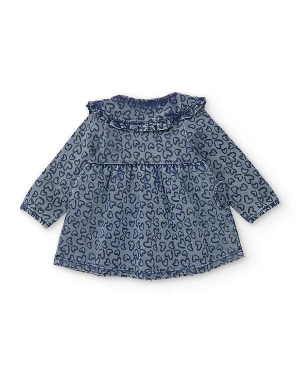 Vestito da bambina in denim con stampa a cuori e tessuto morbido tuc tuc