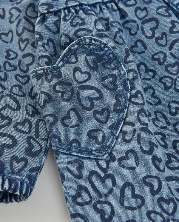 Vestito da bambina in denim con stampa a cuori e tessuto morbido tuc tuc