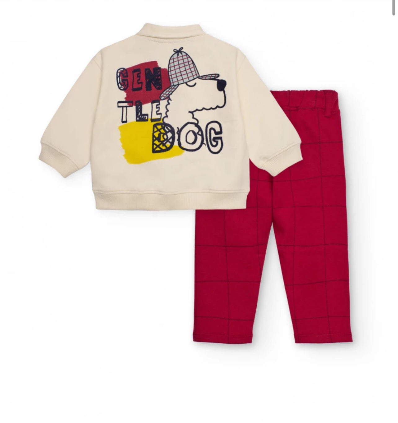 Completo per bambino in panna e bordeaux con stampa cagnolino