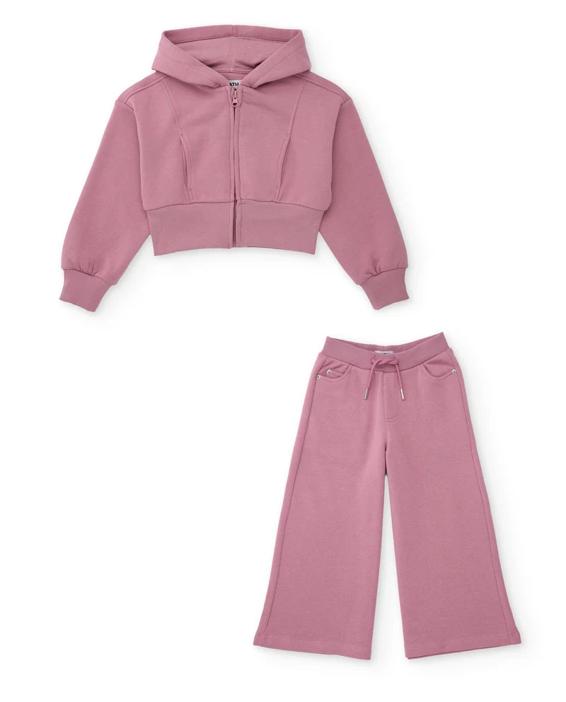 Completo per bambina in maglia con felpa cropped e pantaloni a gamba larga nath kids