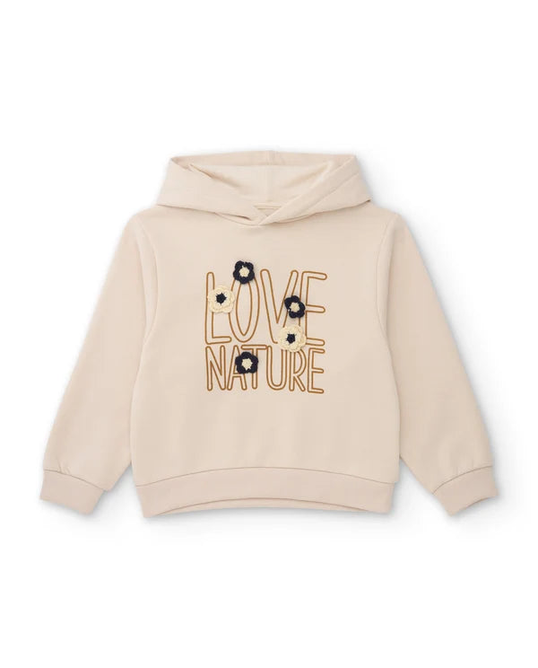 Completo da bambina in maglia con felpa con cappuccio e ricamo floreale nath kids