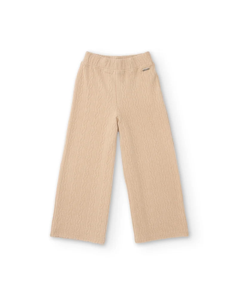 completo da bambina in tricot, maglione dal taglio ampio e tonalità beige, Pantalone a gamba larga e finitura testurizzata  nath kids