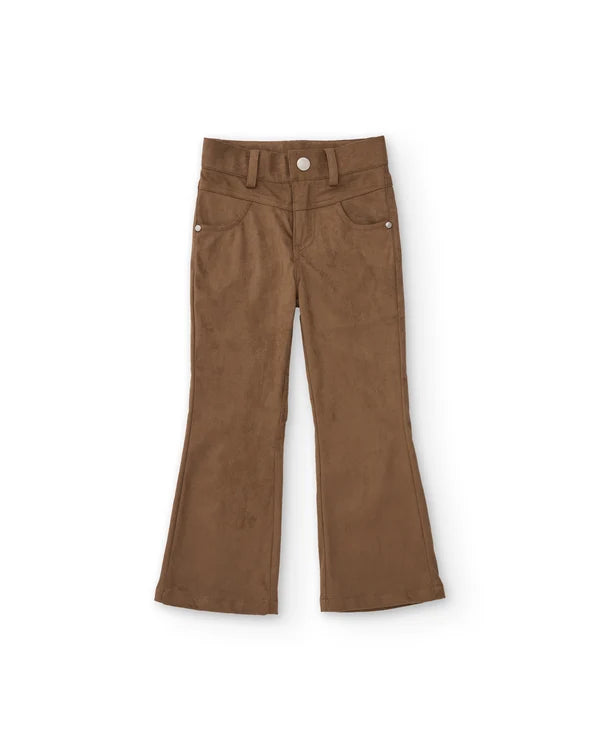 Pantalone da bambina in pelle scamosciata dal taglio a zampa e vita aderente nath kids