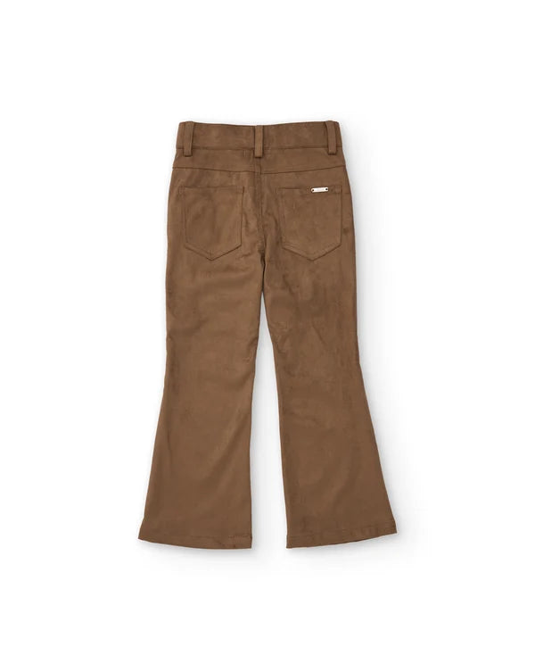 Pantalone da bambina in pelle scamosciata dal taglio a zampa e vita aderente nath kids