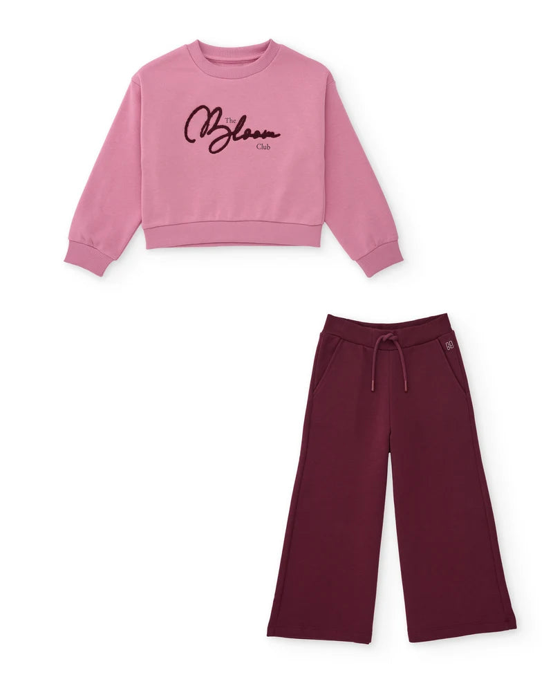 Completo da bambina con felpa in cotone con scritta ricamato e pantaloni NATH KIDS
