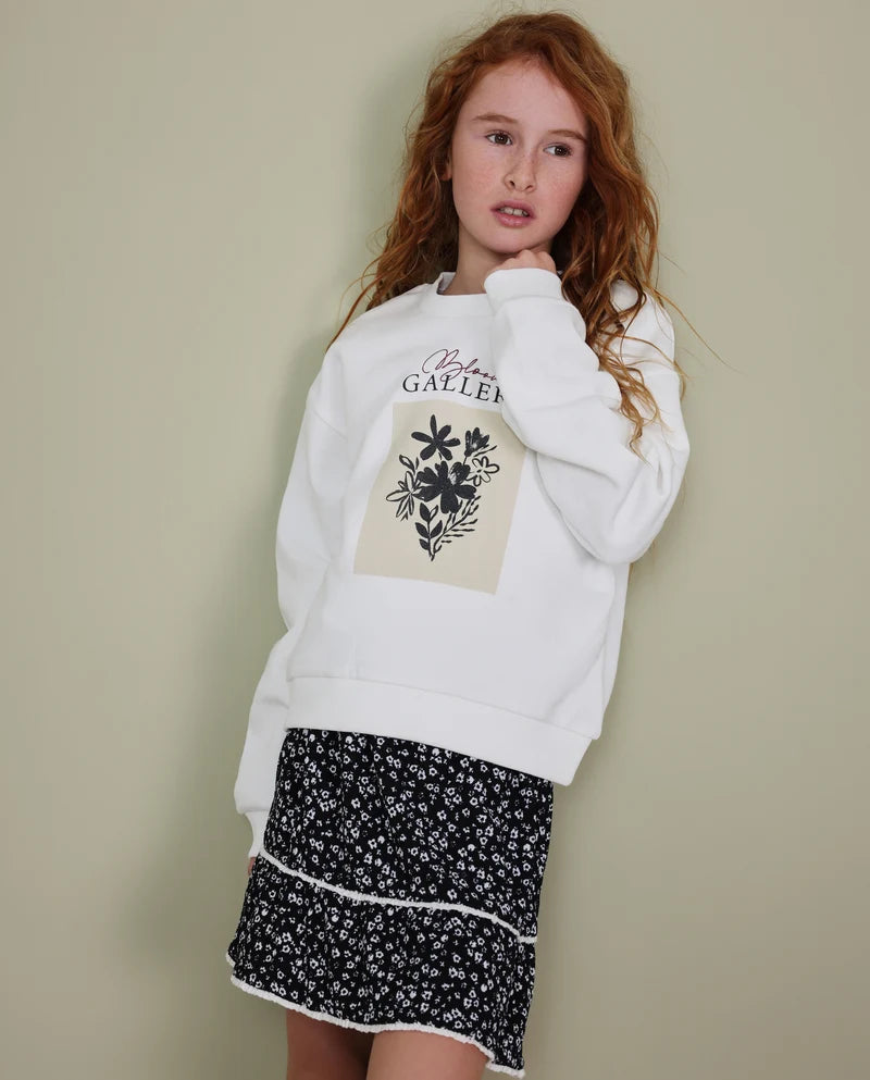 Felpa da bambina in felpa con stampa floreale e vestibilità rilassata nath kids