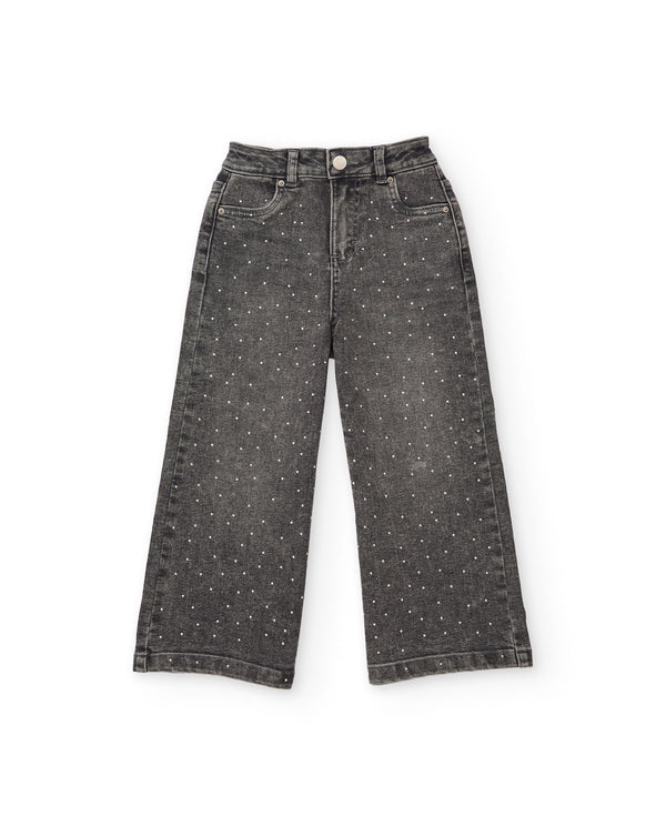 Jeans da bambina effetto lavato con strass nath kids