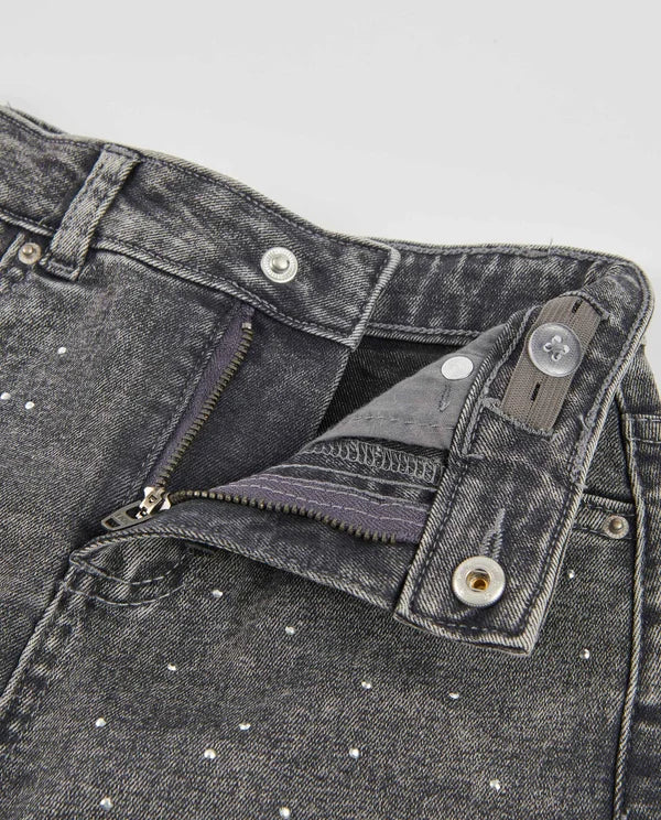 Jeans da bambina effetto lavato con strass nath kids