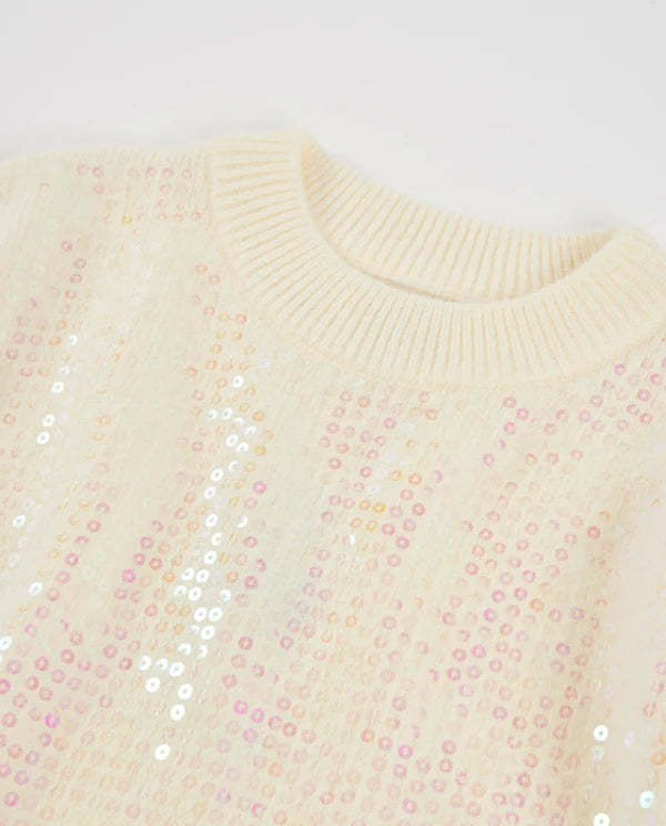 Maglione da bambina in tricot con paillettes e girocollo nath kids