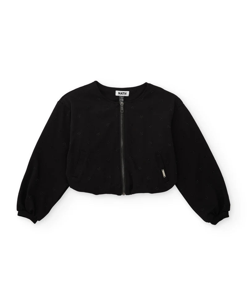 Giubbotto bomber da bambina in maglia con dettaglio floreale nath kids