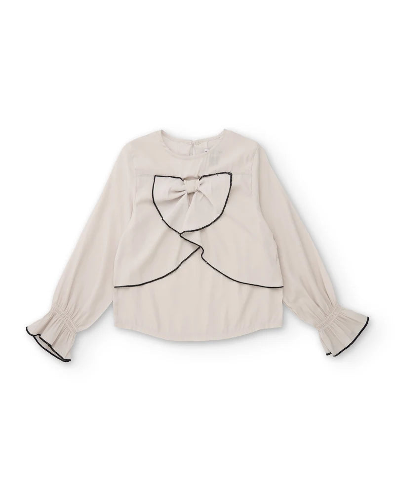 Camicia da bambina in tessuto a trama liscia con colletto con volant e fiocco centrale NATH KIDS