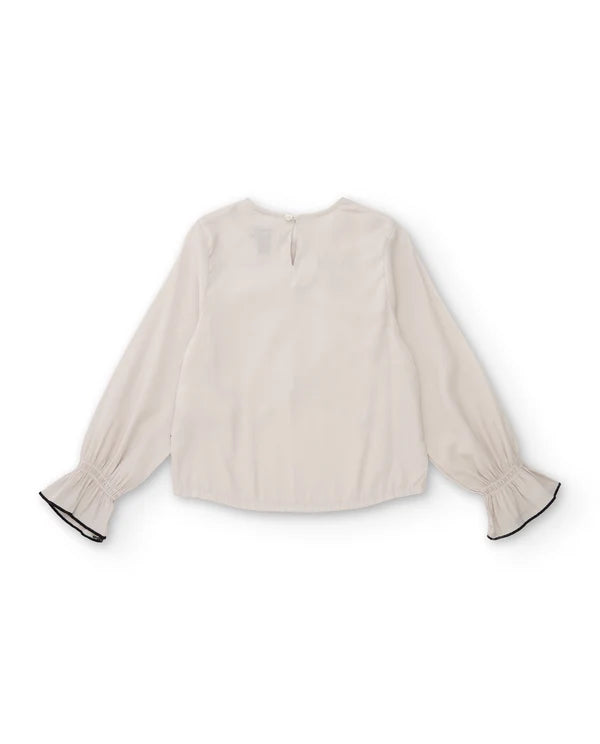 Camicia da bambina in tessuto a trama liscia con colletto con volant e fiocco centrale NATH KIDS