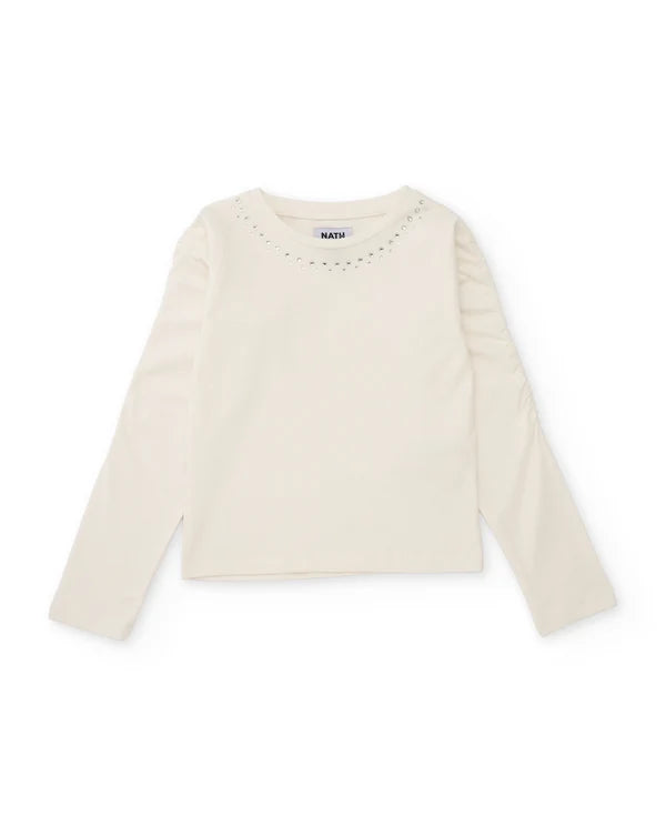 Maglietta da bambina in maglia con dettagli brillanti sullo scollo nath kids