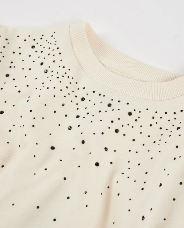 Felpa da bambina in felpa con strass e polsini elasticizzati nath kids