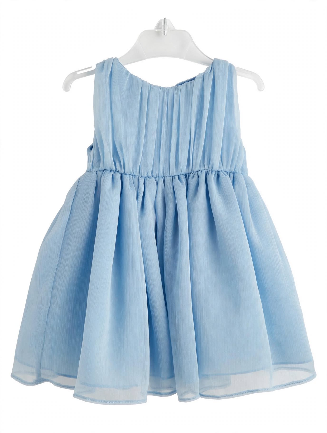 Abito Bambina Yoedu Azzurro Cielo in Chiffon Plissé con Maxi Fiocco - Cerimonia