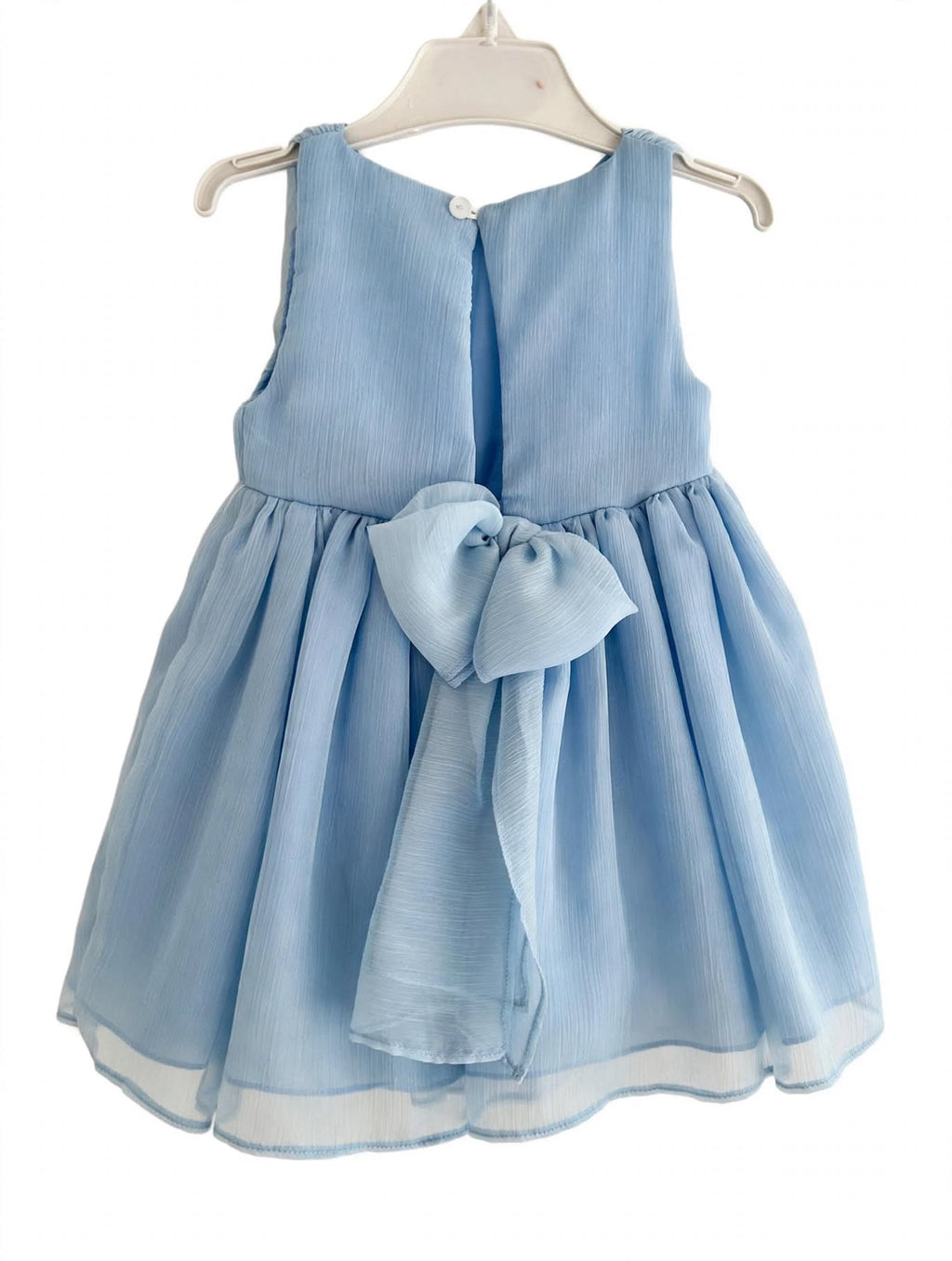 Abito Bambina Yoedu Azzurro Cielo in Chiffon Plissé con Maxi Fiocco - Cerimonia