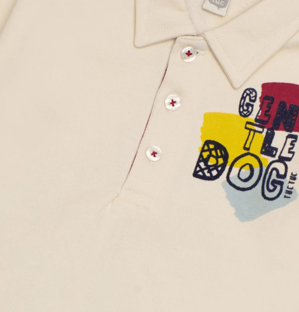 Completo per bambino in panna e bordeaux con stampa cagnolino