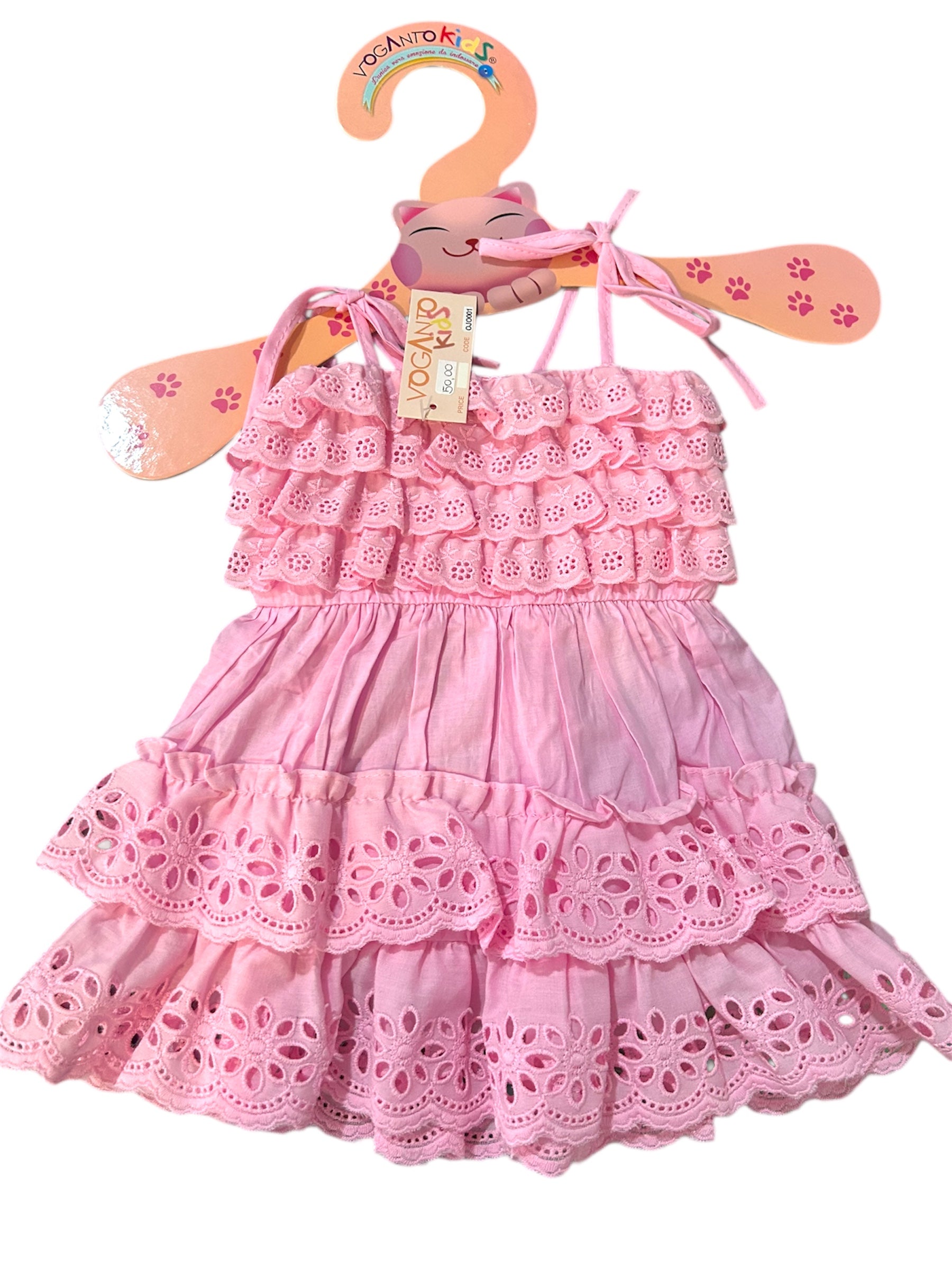 Abito in pizzo rosa con spalline regolabili