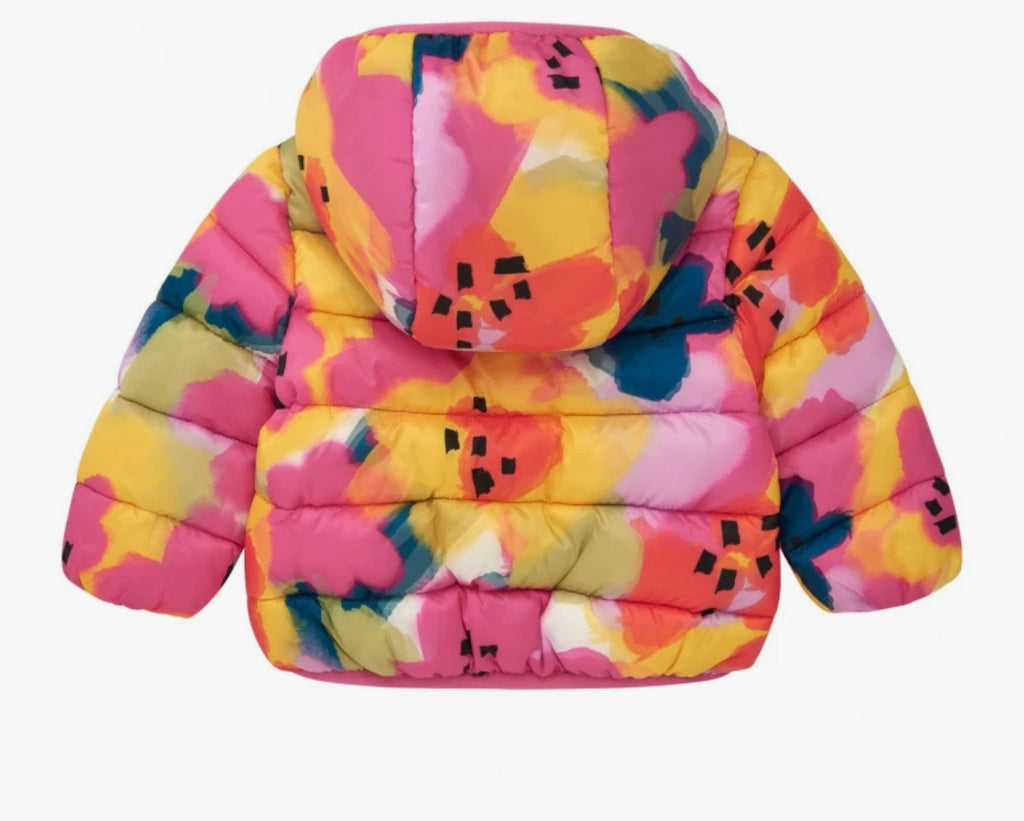 100 g  per bambina in rosa con stampa floreale e cappuccio