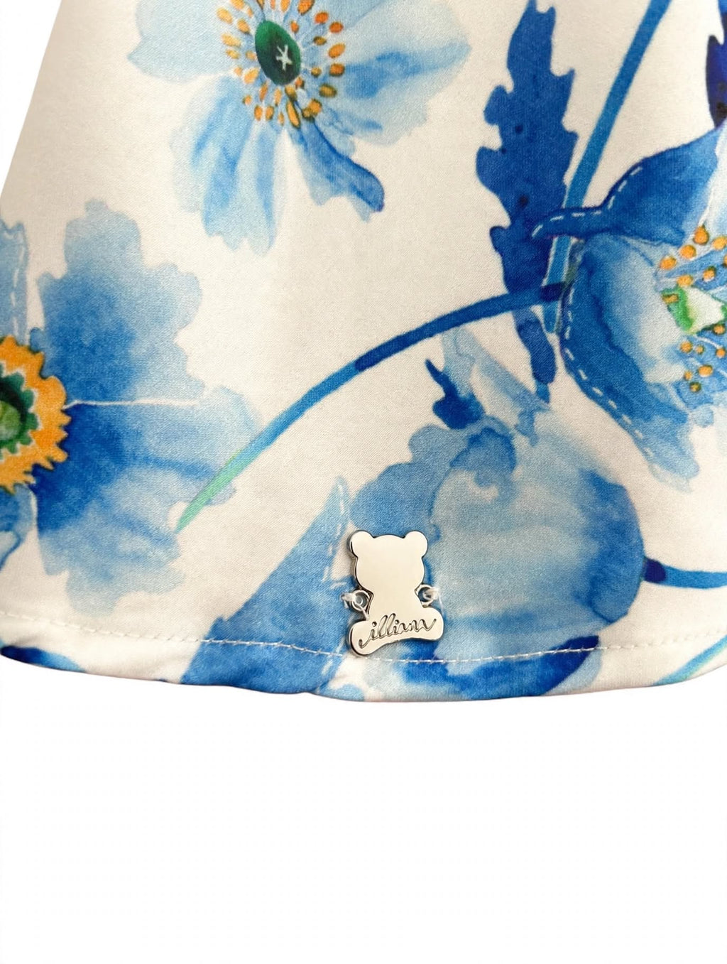 Abito Bambina Illiana Fiori Blu Acquerello con Volant e Nastrino