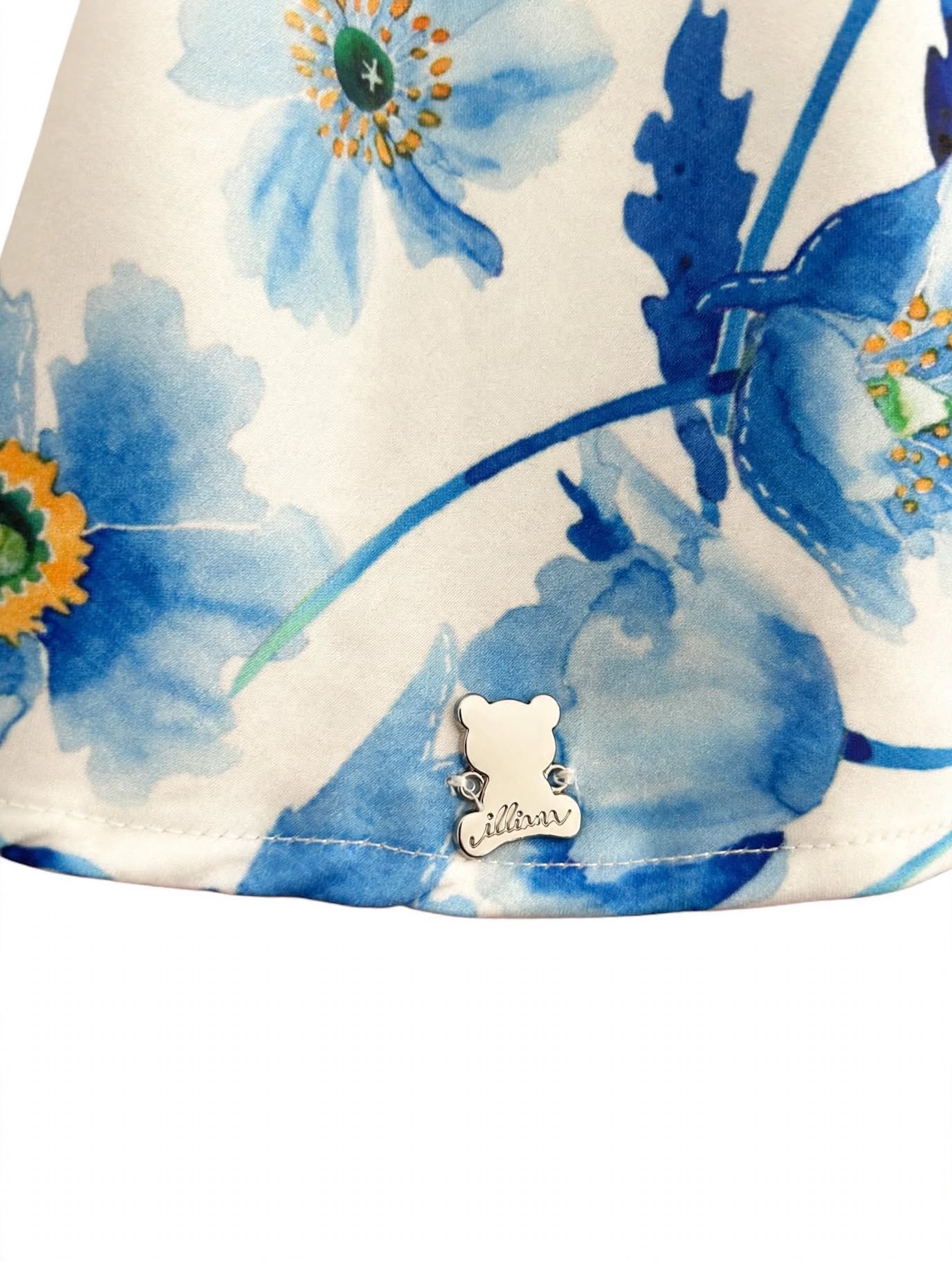 Abito Bambina Illiana Fiori Blu Acquerello con Volant e Nastrino