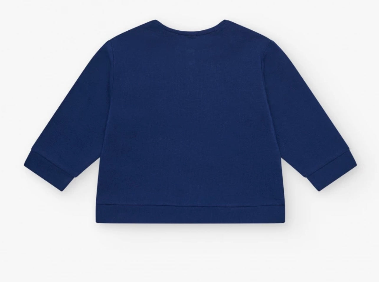 Giacca di felpa per bambina blu con applicazioni di fiori e cerniera