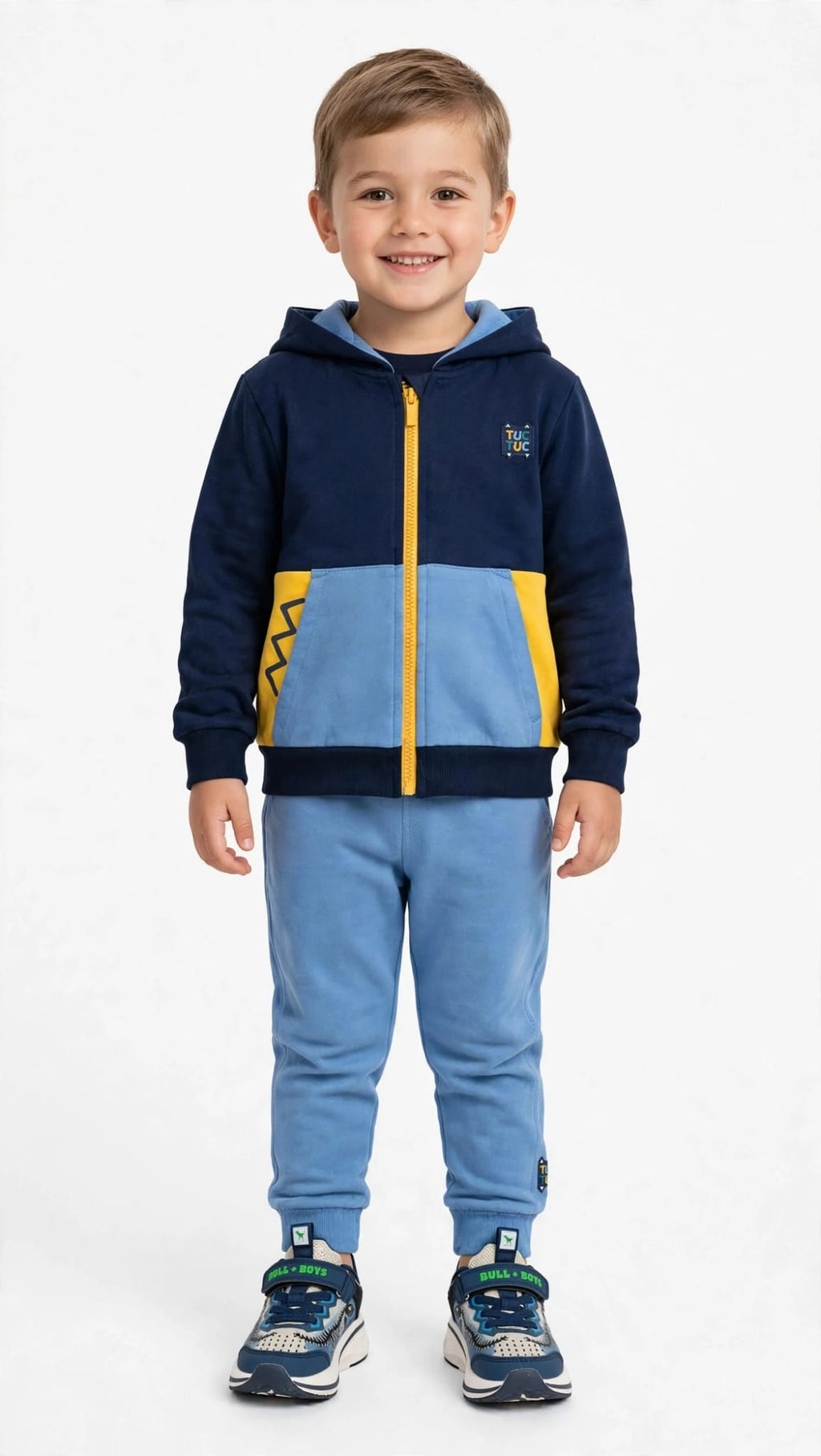 Completo da bambino in felpa con felpa con cappuccio e orecchie e pantaloni tuc tuc