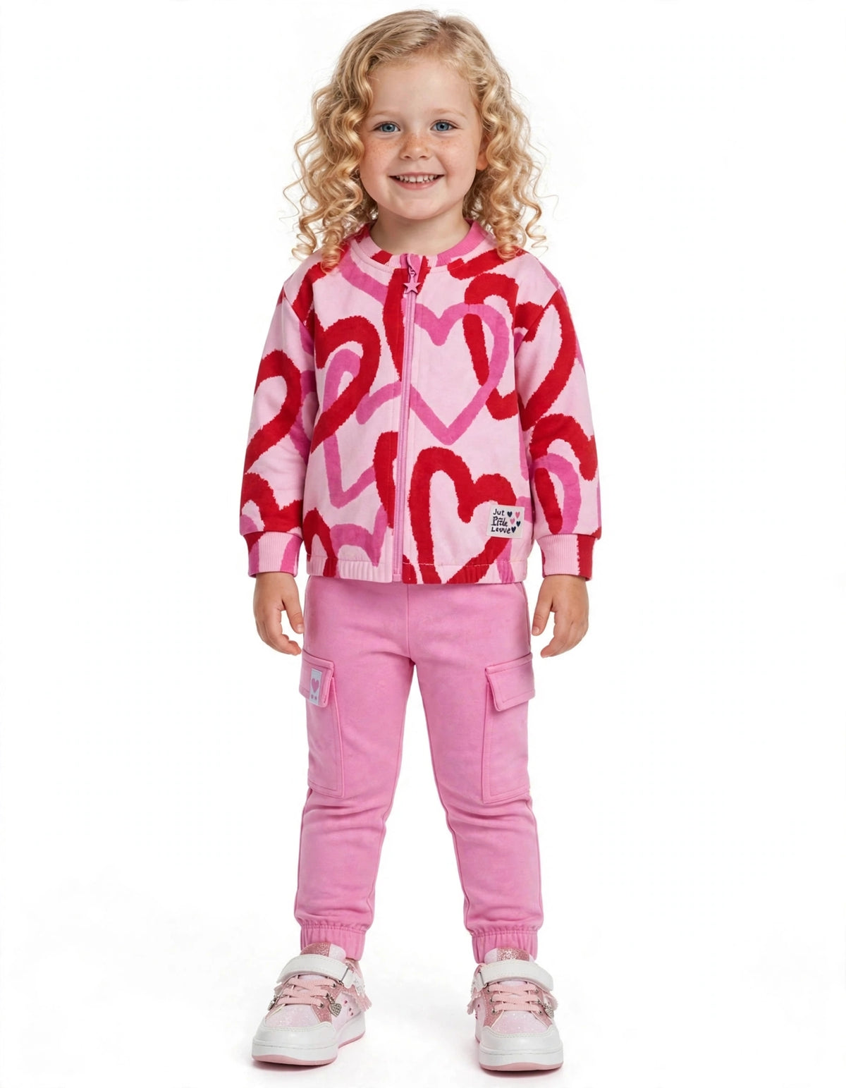 Completo da bambina in felpa con felpa con cerniera e design di cuori tuc tuc