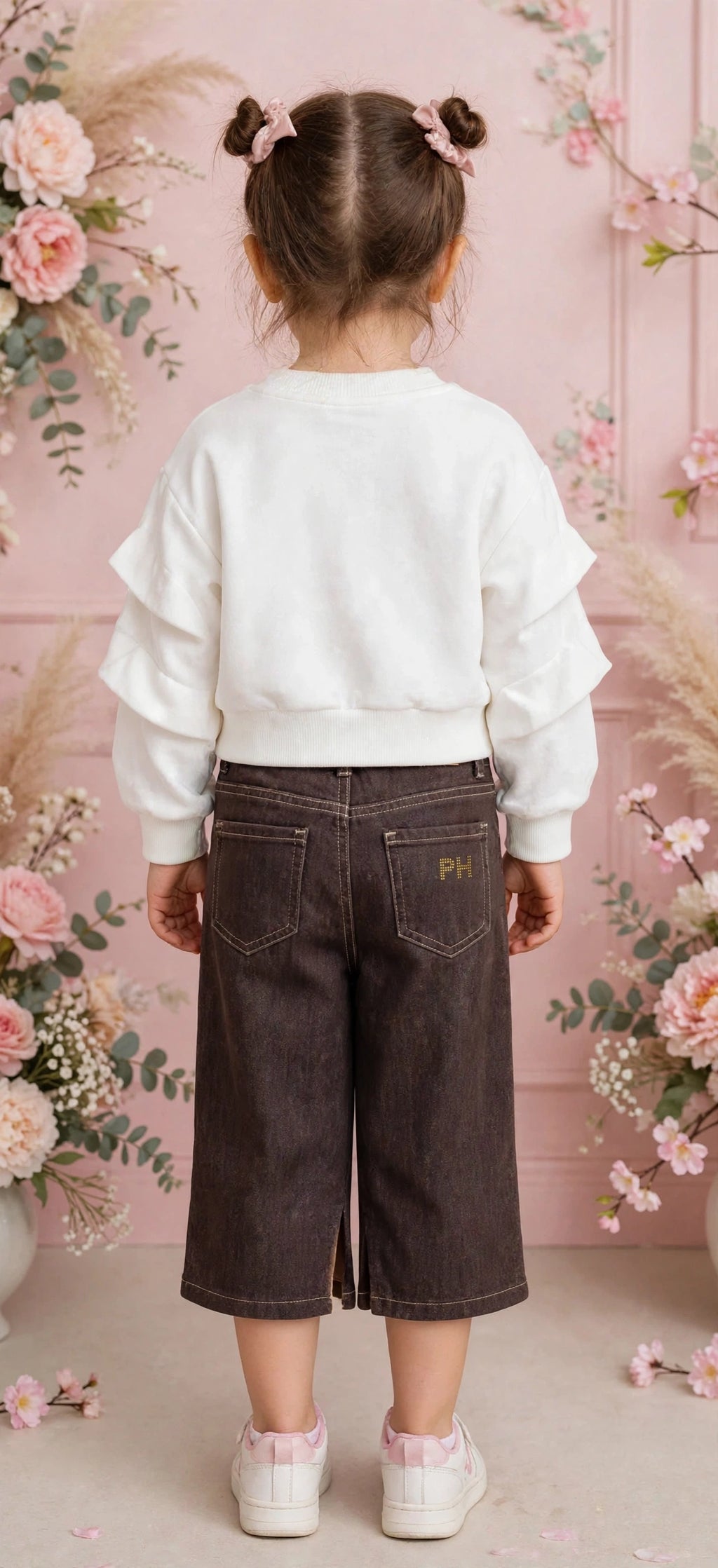 FELPA CROP BIANCA PHARD CON MANICA A SBUFFO PIEGHETTATA DA BAMBINA