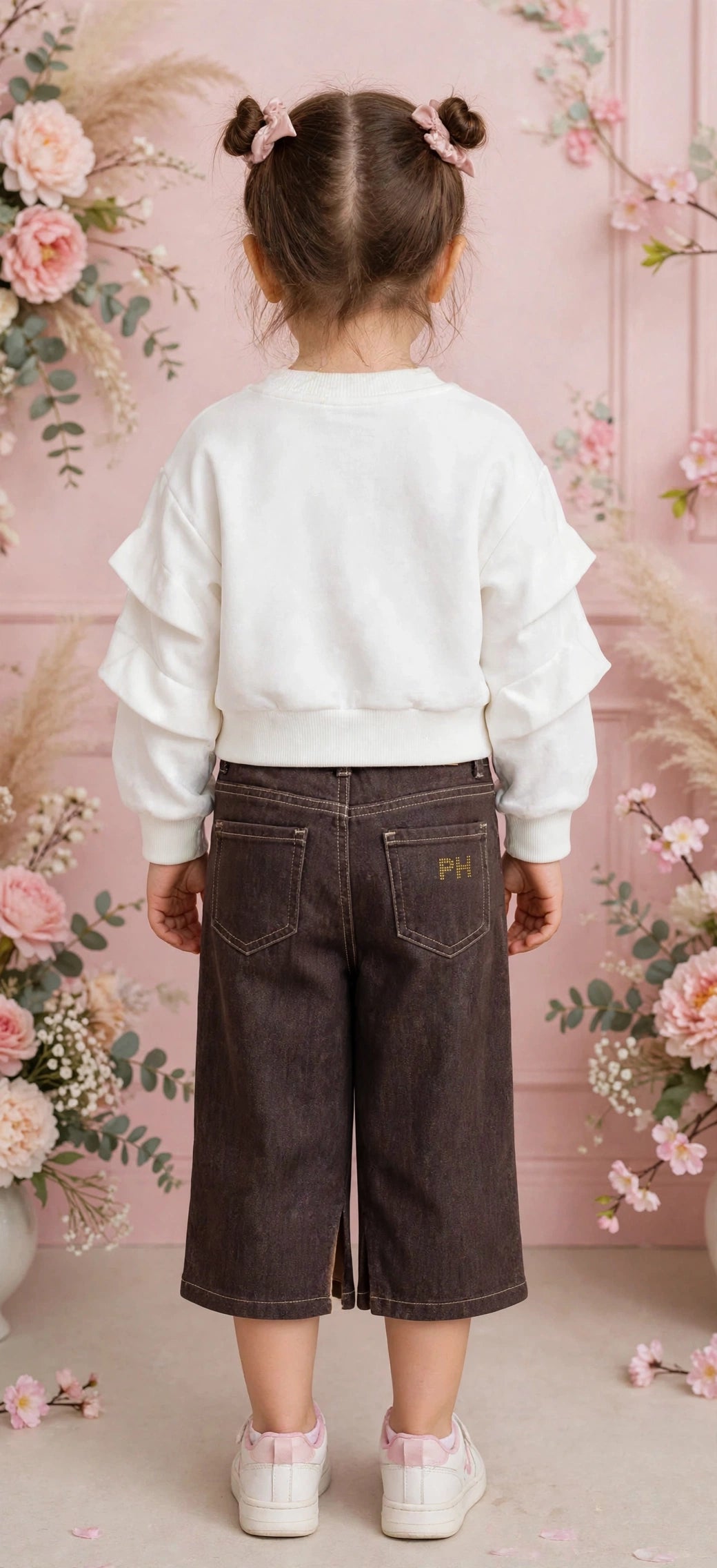 FELPA CROP BIANCA PHARD CON MANICA A SBUFFO PIEGHETTATA DA BAMBINA