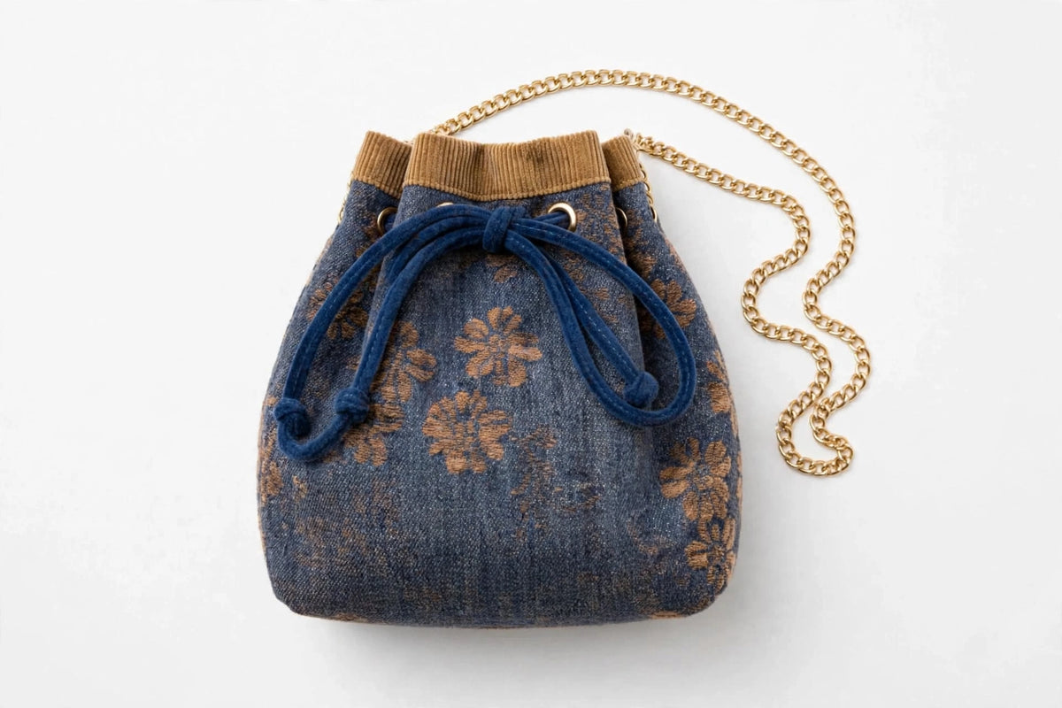 Borsetta Secchiello Jeans Floccata con Catena Oro PHARD GIRLS