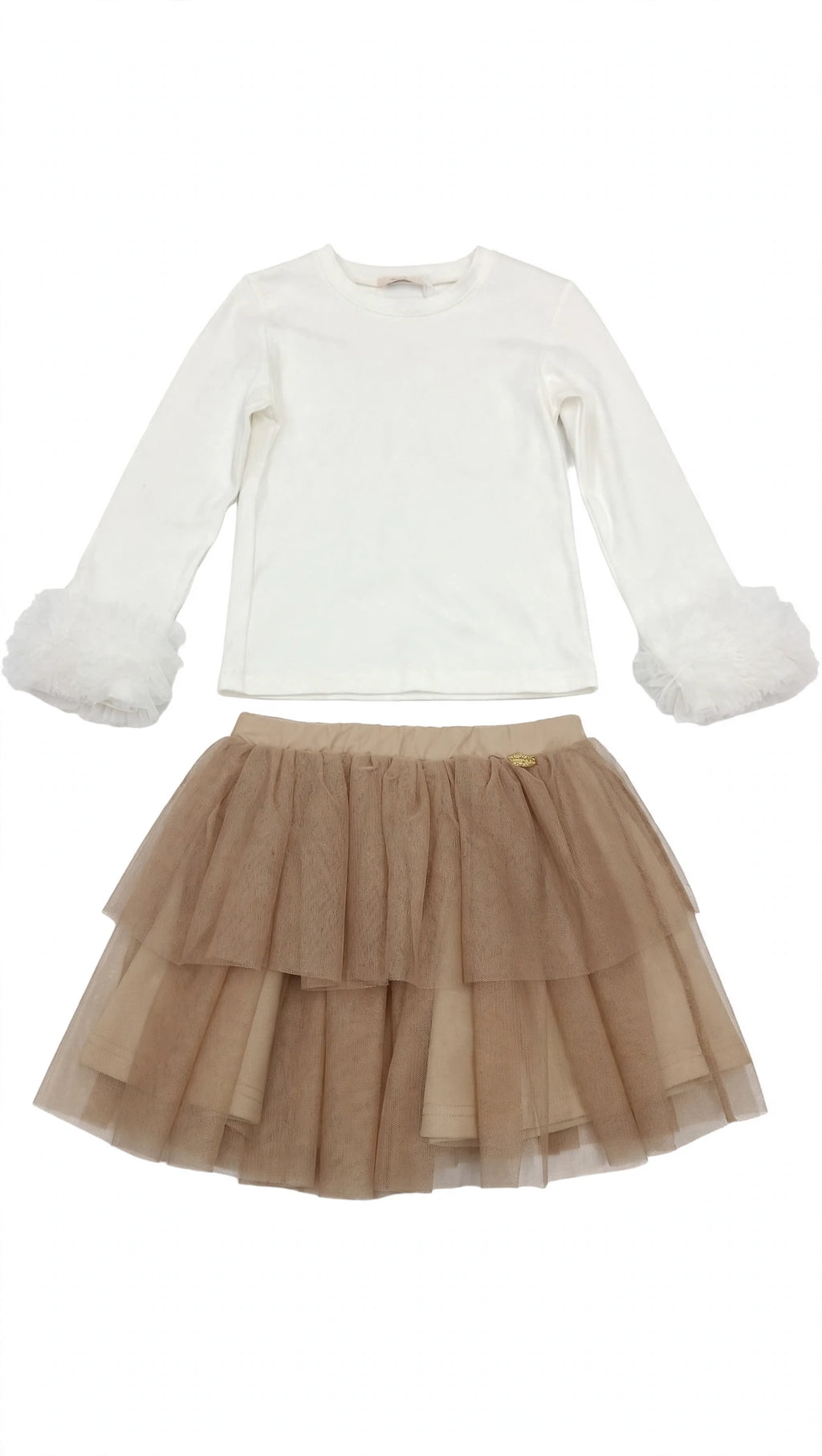 COORDINATO BAMBINA - MAGLIA CON ROUCHES + GONNA TULLE BEIGE