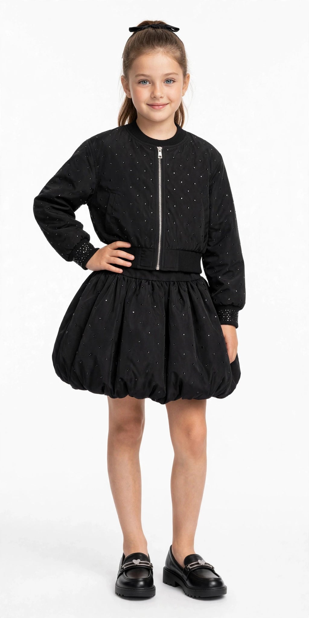 Giubbotto bomber da bambina in maglia con dettaglio floreale nath kids