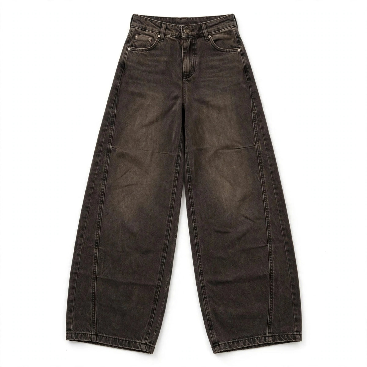 COMPLETO 2 PEZZI DENIM SLAVATO MARRONE - Giacca Crop + Jeans Wide Leg Baggy Phard ragazza