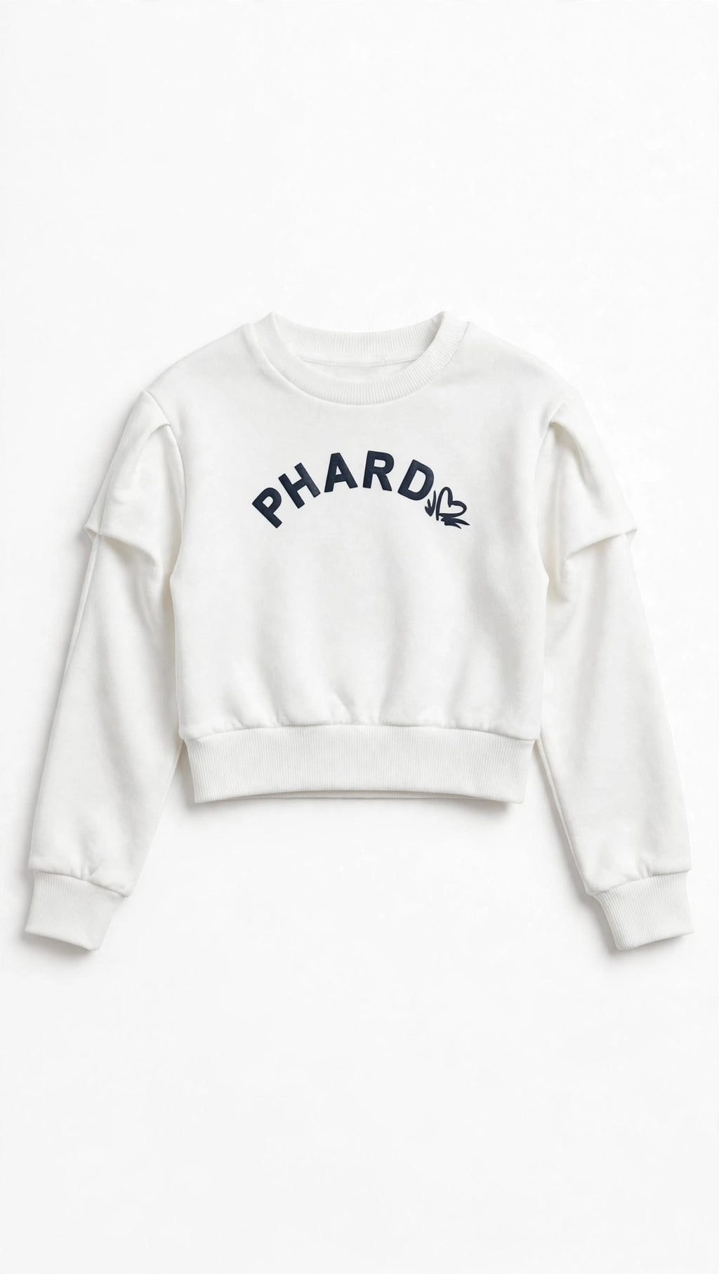FELPA CROP BIANCA PHARD CON MANICA A SBUFFO PIEGHETTATA DA BAMBINA