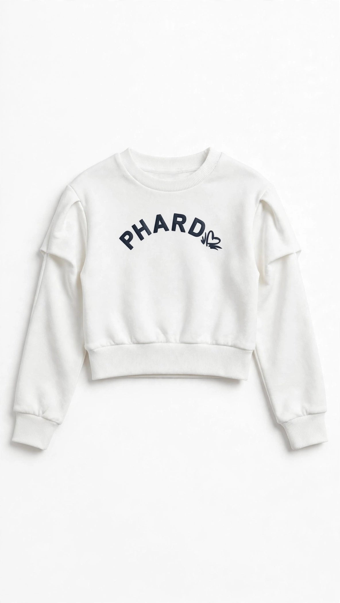 FELPA CROP BIANCA PHARD CON MANICA A SBUFFO PIEGHETTATA DA BAMBINA