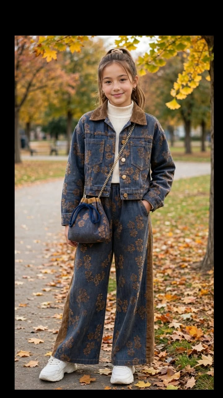 Completo 2 pezzi, Giacca crop + Jeans palazzo da ragazza PhardGirls
