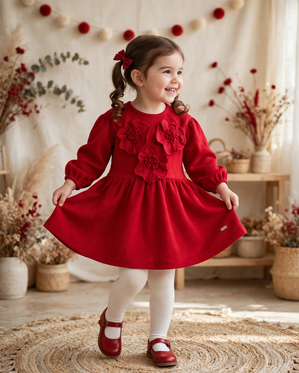 Vestito da bambina in tessuto leggero con stampa floreale e maniche lunghe tuc tuc