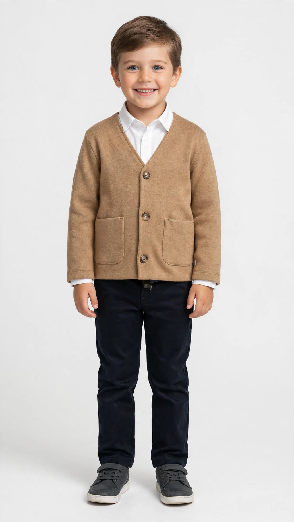 GIACCA CARDIGAN CAMMELLO BAMBINO - 3 BOTTONI - ELEGANTE CERIMONIA MONSURIRE-HANGAR93