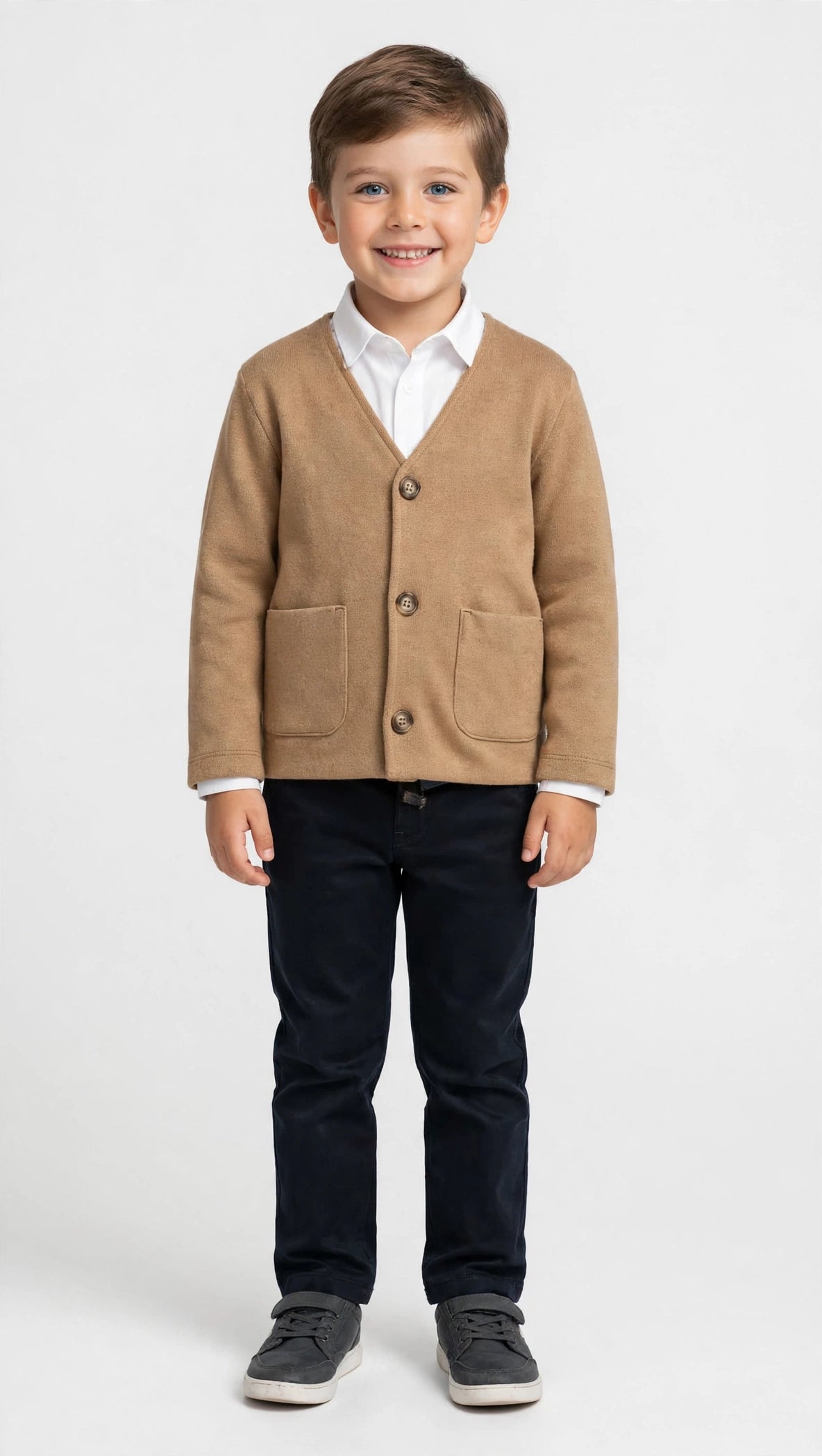 GIACCA CARDIGAN CAMMELLO BAMBINO - 3 BOTTONI - ELEGANTE CERIMONIA MONSURIRE-HANGAR93