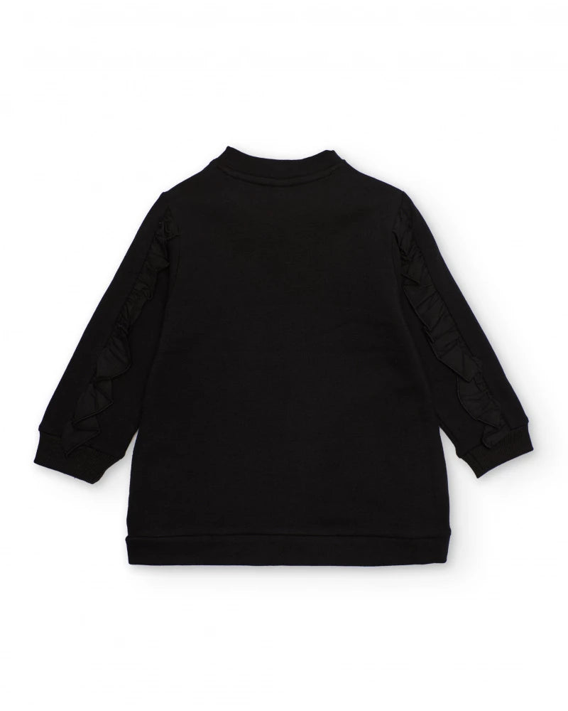 Abito per bambina nero con fiori stampati e paillettes