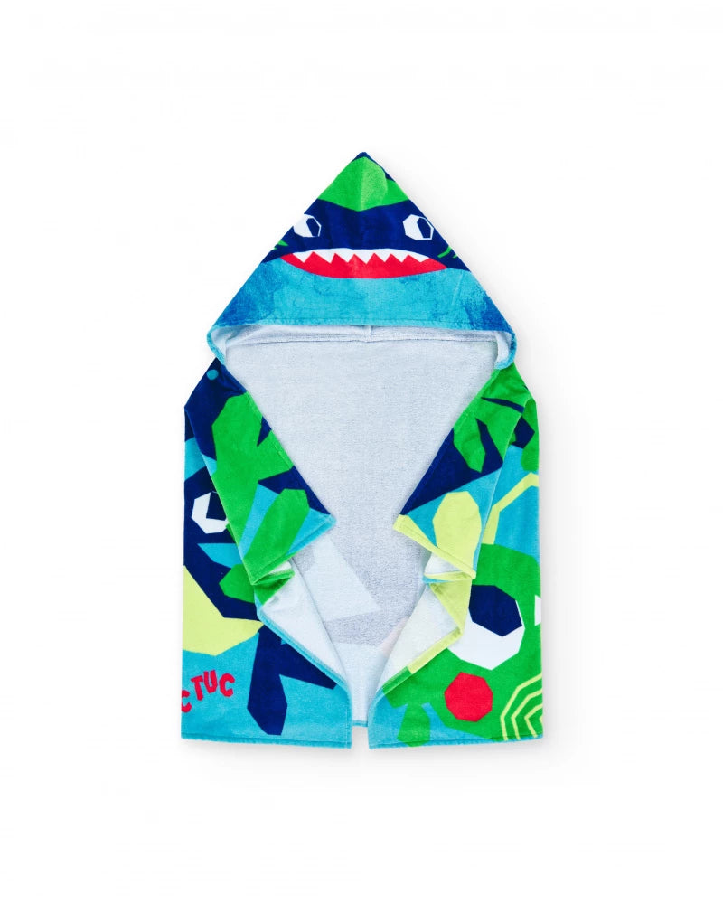 Asciugamano-poncho per bambino blu e verde con squalo