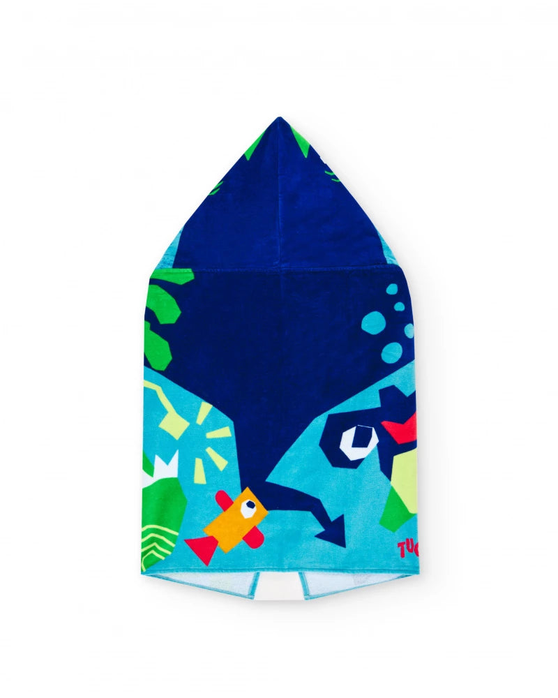 Asciugamano-poncho per bambino blu e verde con squalo