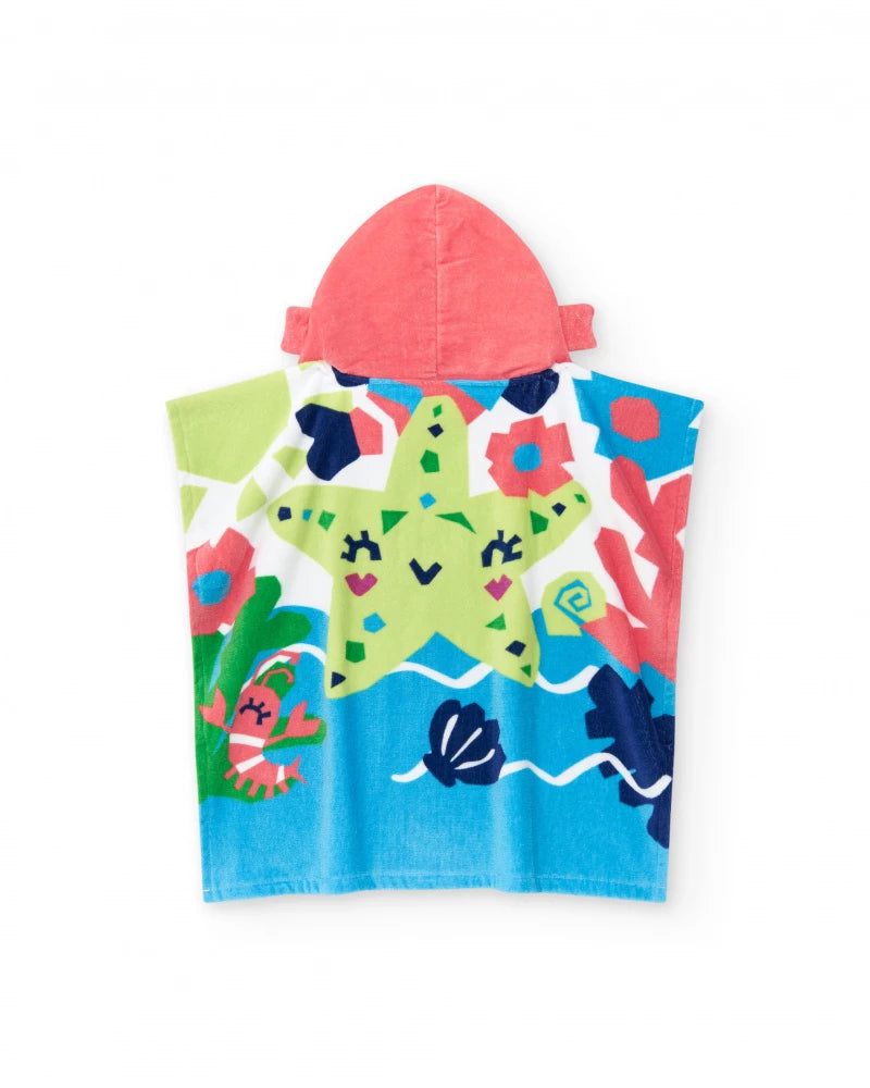 Asciugamano-poncho per bambino con stella marina e motivi marini