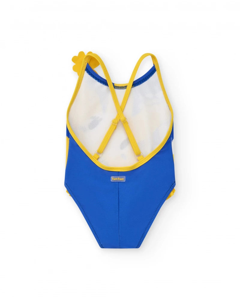 Costume da bagno per bambina gialla con fiori e dettagli 3D