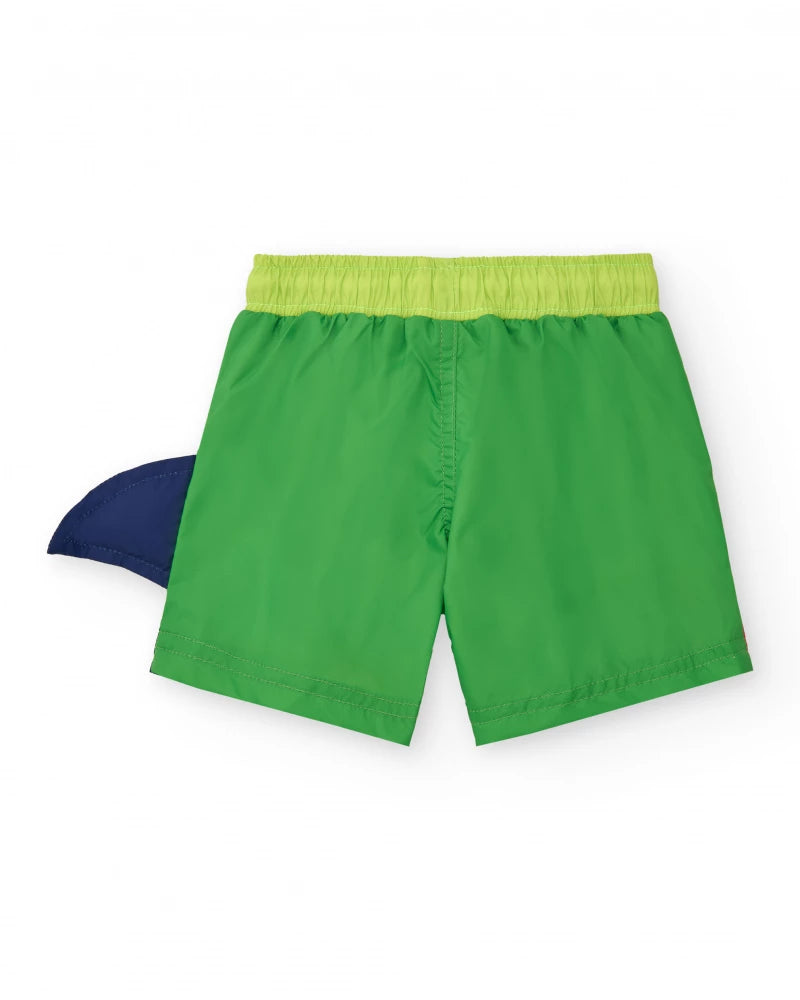 Pantaloncini da bagno verdi per bambini con squalo e pinna